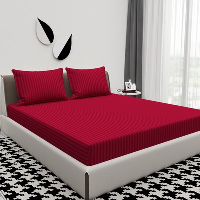 RITEROM 300 TC Microfiber King Striped Flat Bedsheet(Pack of 1, mehrun)