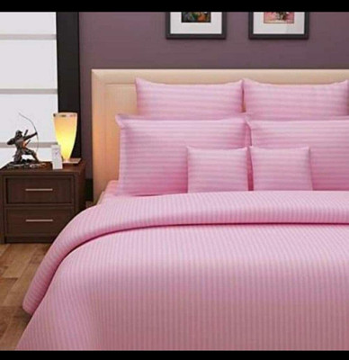 MSs AG TRADERSS S Polycotton King Flat 300 TC Striped Bedsheet(Pack of 1, Baby-Pink)