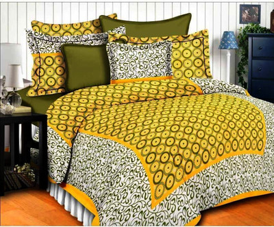 Yash unique textiles Cotton Double Flat 144 TC Jaipuri Prints Bedsheet(Pack of 1, Orange)