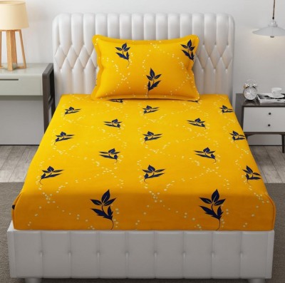 Rumps 240 TC Microfiber Single Printed Fitted (Elastic) Bedsheet(Pack of 1, Yellow, Blue)