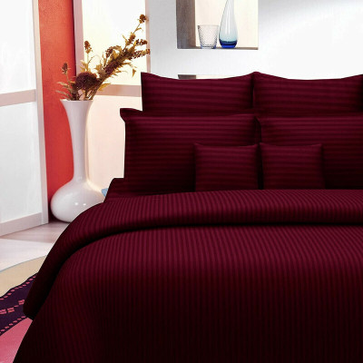 rivek Satin Double Flat 300 TC Striped Bedsheet(Pack of 1, Wine)