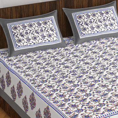 Sugun 144 TC Cotton Double Printed Flat Bedsheet(Pack of 1, Grey)
