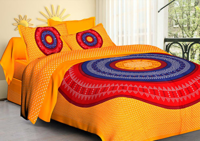 Navkar Creation 141 TC Cotton Queen 3D Printed Flat Bedsheet(Pack of 1, Multicolor)