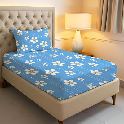 Shine Creation 240 TC Microfiber Single Printed Flat Bedsheet(Pack of 1, Blue)