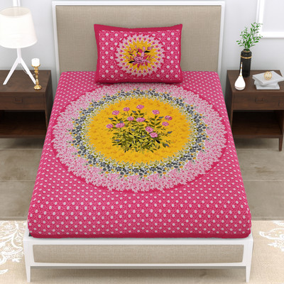Cosito Cotton Single Flat 144 TC Jaipuri Prints Bedsheet(Pack of 1, Pink)