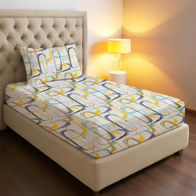 Dokarn 300 TC Cotton Single Printed Flat Bedsheet(Pack of 1, Yellow Grey in Pattern)