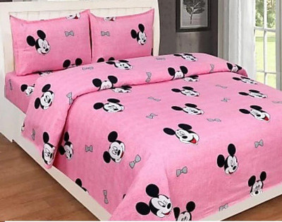 210 TC Cotton Double King Printed Bedsheet(Pack of 1, Pink)