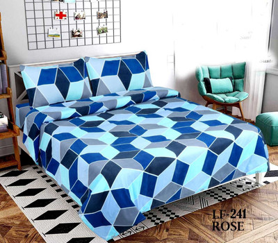 MSs AG TRADERSS Polycotton King Flat 300 TC Printed Bedsheet(Pack of 1, Aqua-Blue)