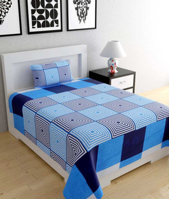 Vidhyaheandloom 230 TC Satin Single Geometric Flat Bedsheet(Pack of 1, Blue)