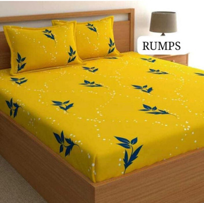 Rumps Cotton King Fitted (Elastic) 220 TC Printed Bedsheet(Pack of 1, Yellow mandir1)