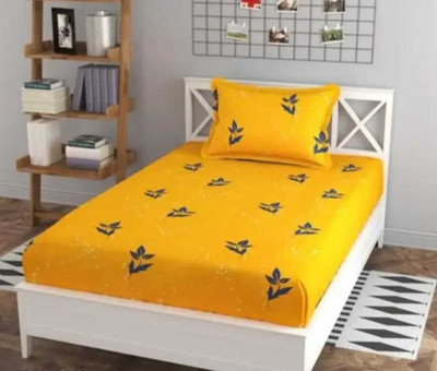 Lapis 144 TC Microfiber Single Floral Flat Bedsheet(Pack of 1, Yellow)