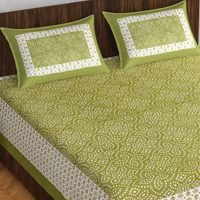 E ELMA Cotton Double Flat 144 TC Printed Bedsheet(Pack of 1, Green)