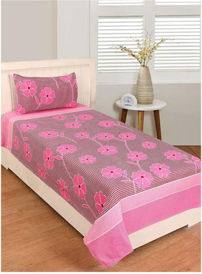 TexKing 144 TC Microfiber Single Printed Flat Bedsheet(Pack of 1, Peach)