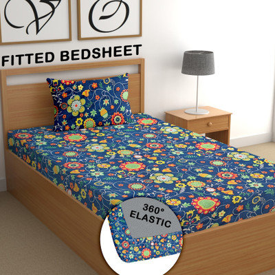 CG Homes 180 TC Cotton Single Printed Fitted (Elastic) Bedsheet(Pack of 1, Multicolor)