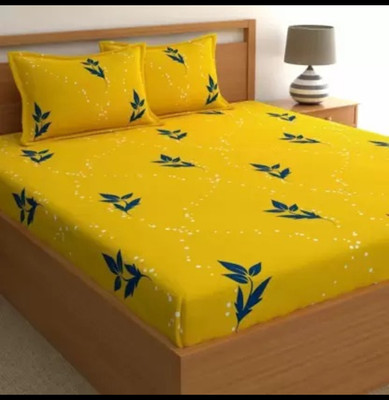 TexKing 144 TC Cotton Double Self Design Fitted (Elastic) Bedsheet(Pack of 1, Multicolor, Double Bedsheet with 2 Pillow Covers)