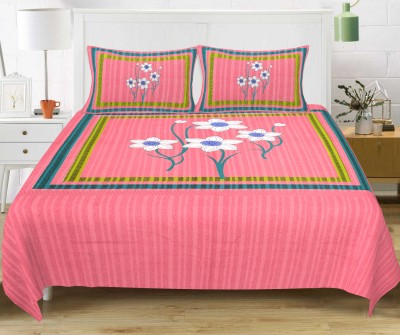 Papa ki Dukaan 140 TC Cotton Double Jaipuri Prints Flat Bedsheet(Pack of 1, Peach)