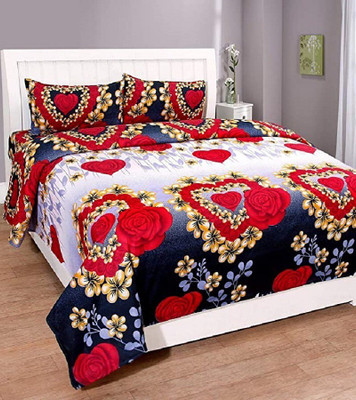 RADHERADHE 104 TC Polycotton Double Printed Flat Bedsheet(Pack of 1, RED 1)