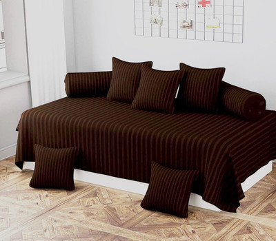 HOMYBEES Cotton Single Flat 210 TC Striped Bedsheet(Pack of 1, Brown)
