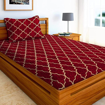 AAZEEM 180 TC Microfiber Single Printed Flat Bedsheet(Pack of 1, Maroon)