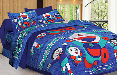 sarsvati traders 141 TC Cotton Queen 3D Printed Flat Bedsheet(Pack of 1, Multicolor)
