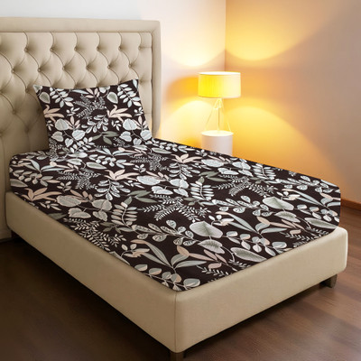 kashmya 220 TC Cotton Single Printed Flat Bedsheet(Pack of 1, Black Leaves)