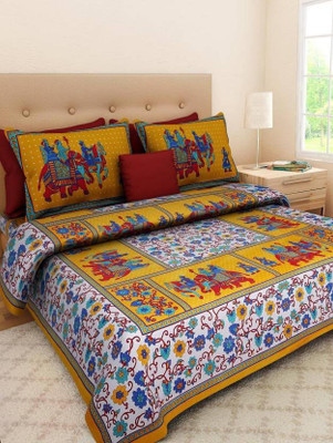S R Enterprises Cotton Double Flat 141 TC Jaipuri Prints Bedsheet(Pack of 1, Multicolor)