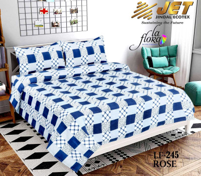 Aaaaaaaaaaaandy Polycotton King Flat 300 TC Printed Bedsheet(Pack of 1, Blue, White)