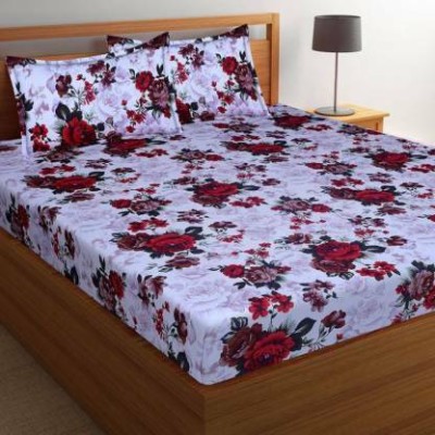 Decorum 204 TC Microfiber Double Floral Flat Bedsheet(Pack of 1, White)