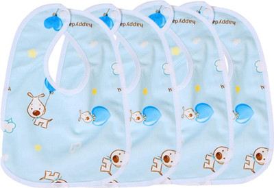 Little Warriors Baby Button Bibs/Apron Cute Multi Print| Waterproof Bib Set Pack of 4(Blue)