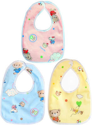smilykid Pure Cotton Cartoon Print 2 Layer Baby Bibs Set of 3 (Multicolor)(MIULTICOLOR)