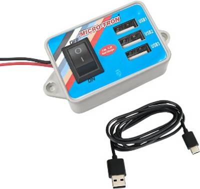 ERHIndia 12v/24v DC Mobile Charger with 3 USB Ports 5.2v 3.4 amp with type-c cable 12Volt 3.4 A Bike Mobile Charger