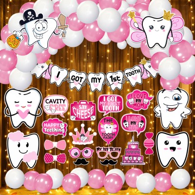 ZYOZI 1st Teeth Decoration Items-Banner, Cardstock,Photo Booth,Rice Light (Pack Of 66)(Set of 66)