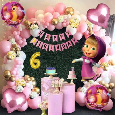 Aoes Masha and The Bear 6th Birthday Decoration Kit for Girls Theme Balloon & Banner