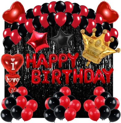 homelywhimsy Red & Black Theme Birthday Decoration Kit Items Set Combo for Kids, Wife,Husband(Set of 64)