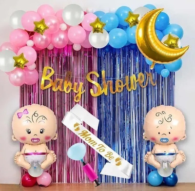 PARTY MIDLINKERZ Baby Shower Theme Decoration Items kit Combo With Sash & Pump(Set of 62)