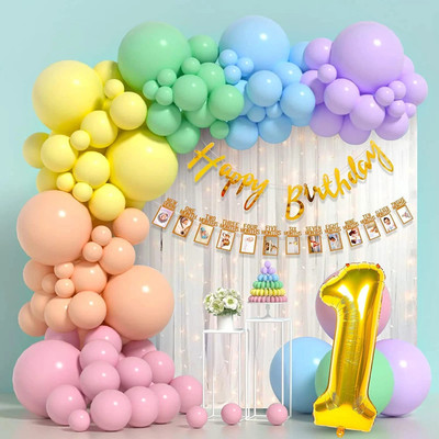 ARV Multi color First Birthday Decoration Kit with White Net Curtain and Led Light(Set of 60)