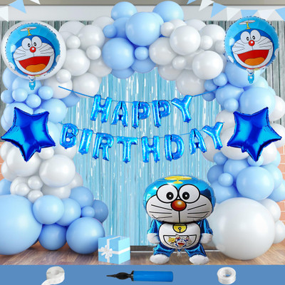 Crazykart Doraemon Theme Happy Birthday Decoration Kit For Boys Party Decoration Items(Set of 107)