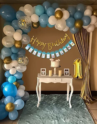 Kapoor stores Blue and White First/1st Birthday Decoration kit combo with Photo Banner(Set of 83)