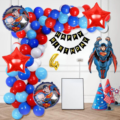 Aoes Superman 4th Birthday Decoration Kit | Red Blue Balloon Arch with Foil Balloons(Set of 59)
