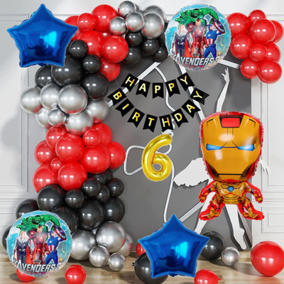 Aoes Ironman Birthday Decoration Kit for Boys, Black, Red, Silver Balloon for 6 Year