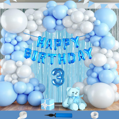 Crazykart Third 3rd Happy Birthday Decoration Kit For Boys Party Decoration Items Combo(Set of 107)