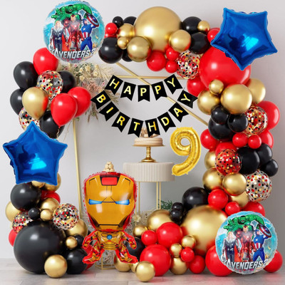 Aoes Iron Man 9th Birthday Decoration Kit for Boys Balloon Arch, Banner & Conffetti