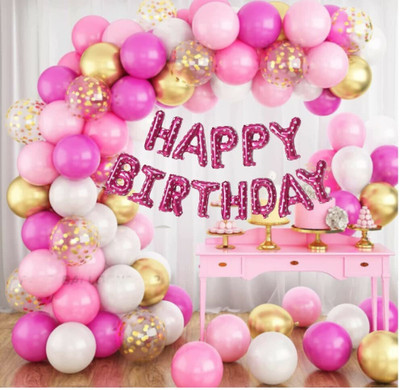 Prihit A-No 8 Gold Balloons with Unicorn Party Theme Birthday Decoration Items Set Kit