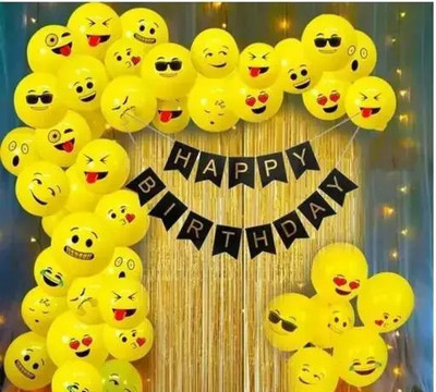PARTY MIDLINKERZ Emoji Balloons Banner Fringe Curtain Birthday Decoration Kit Items Set Combo(Set of 23)