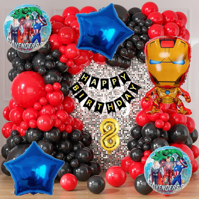 Aoes 8th Birthday Decoration Kit Iron Man Theme for Boys Superhero Party Supplies