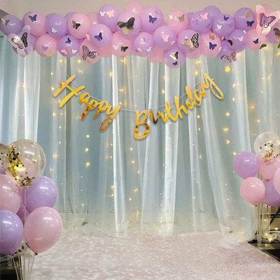 PARTY MIDLINKERZ Butterfly Theme Purple Birthday Decoration item kit combo 81 Pcs Led Net Curtain(Set of 81)