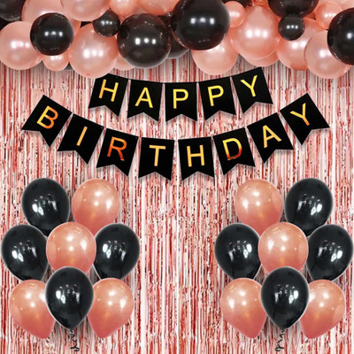 TTimmo4 Happy Birthday Decoration Combo Set Rose Gold and Black Theme