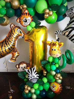 homelywhimsy Jungle Theme 1st Birthday Decorations for Birthday Party for Kids,Boys,Girls(Set of 46)