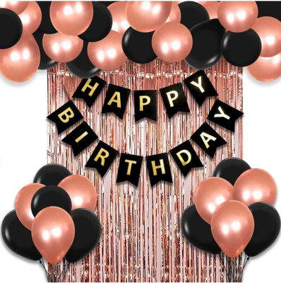 Birthday party Decorations Set With Rose Gold Birthday Banner Rose Gold Curtain.