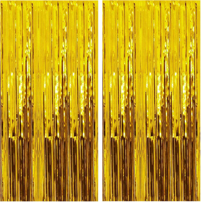 Robert Hardy Golden Foil Fringe Curtain Metallic Backdrop Door Curtains for Decorations(Set of 2)